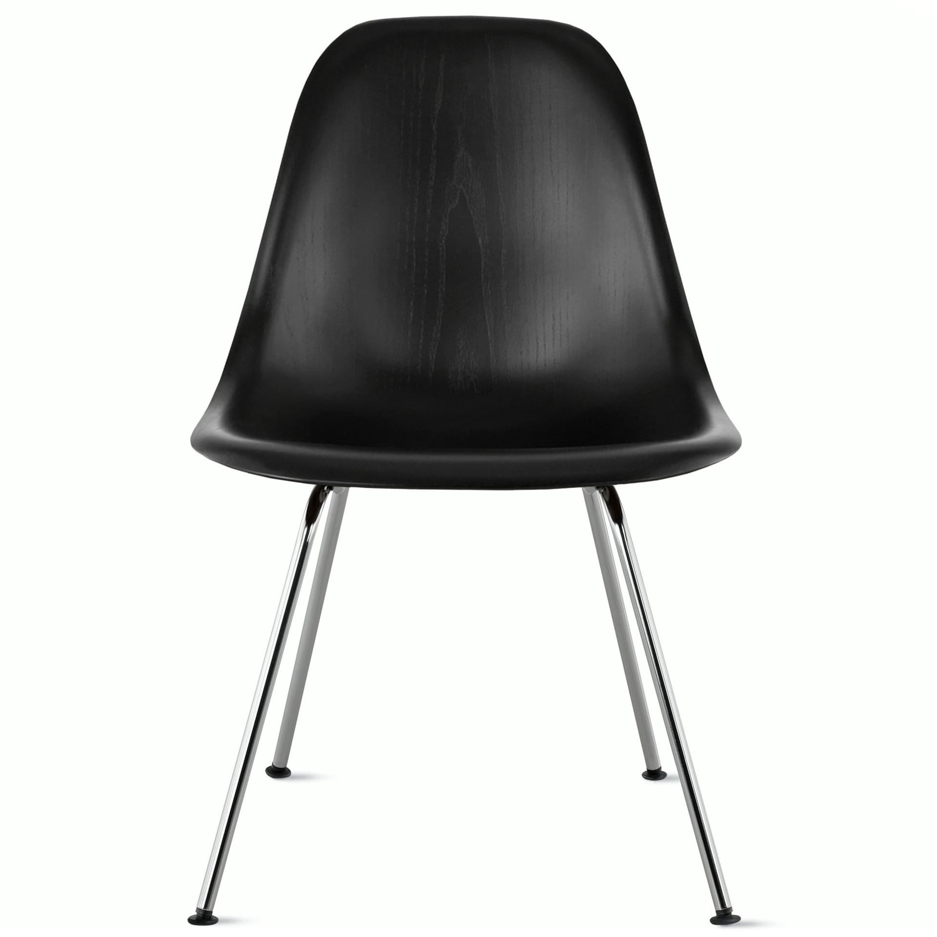 eames molded wood side chair with 4 leg base / standard glides with felt bottom  / ebony  / trivalent chrome