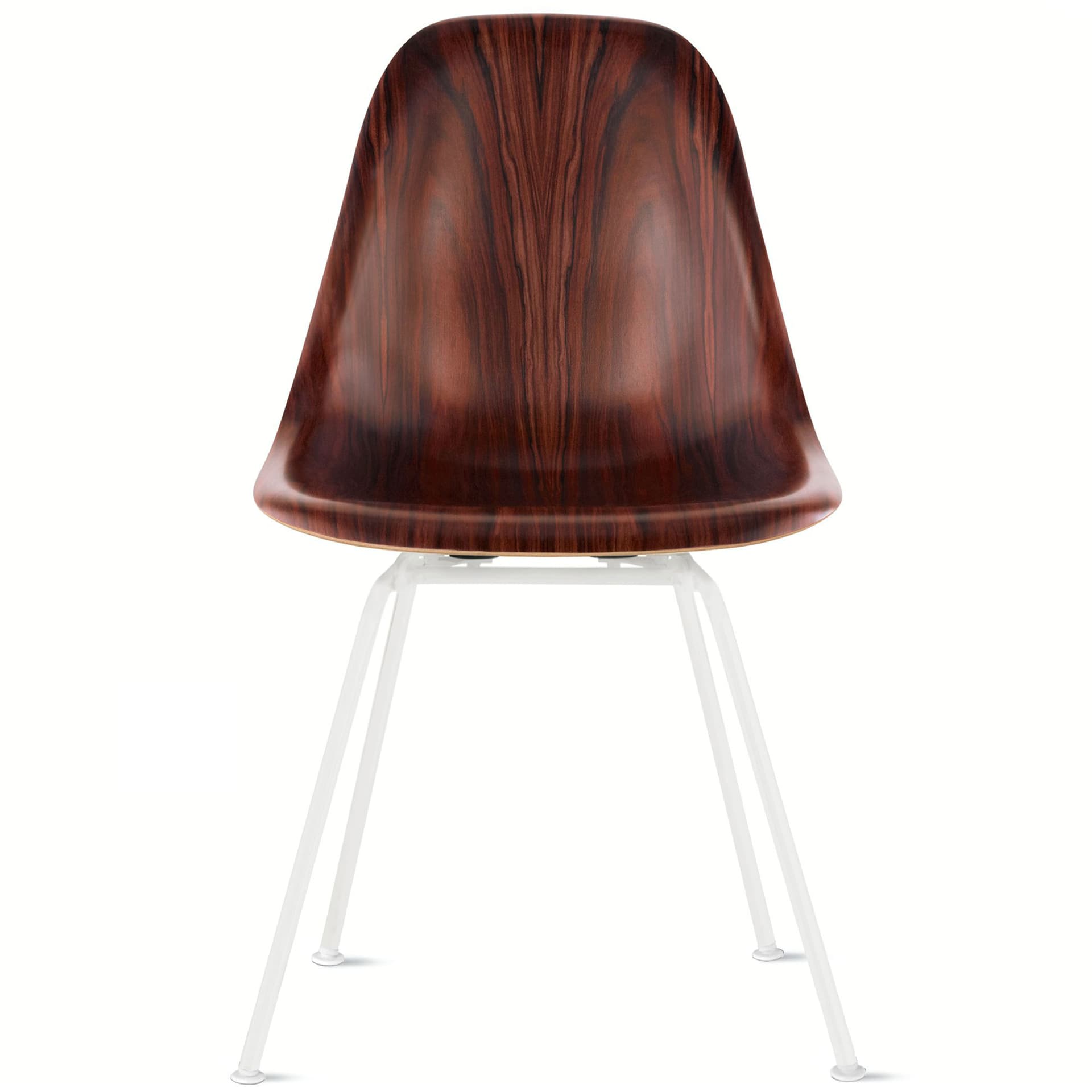 eames molded wood side chair with 4 leg base / standard glides with felt bottom  / santos palisander  / white