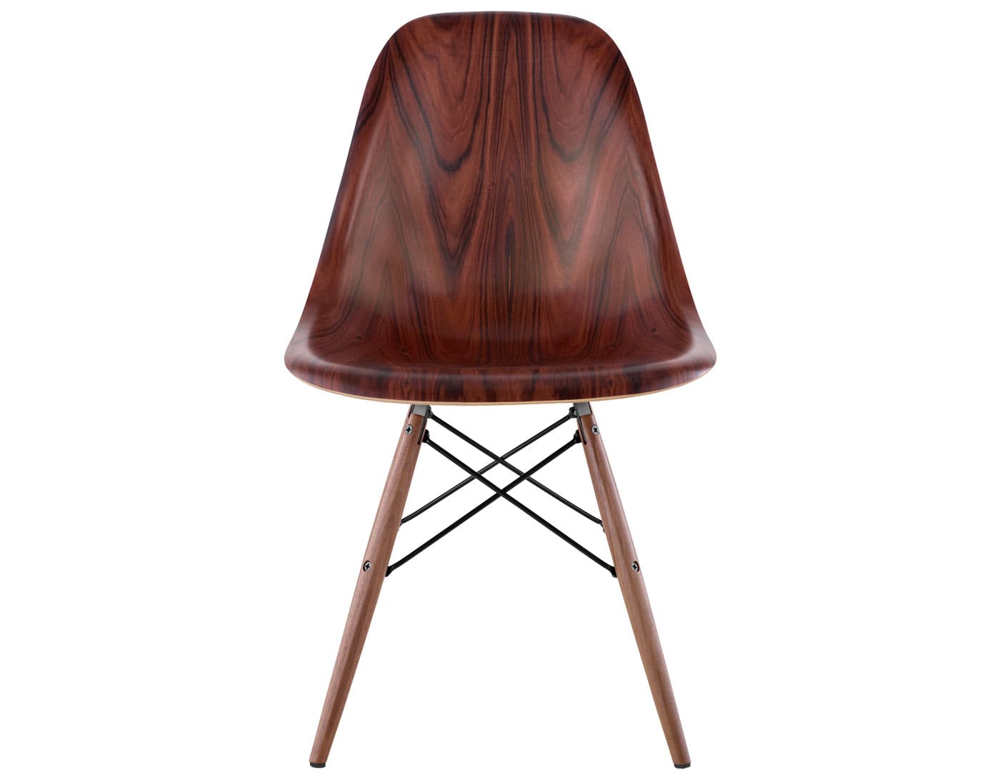 eames molded wood side chair with dowel base / standard glides with felt bottom  / santos palisander  / black  / walnut with black glides