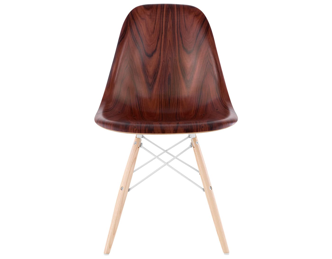 eames molded wood side chair with dowel base / standard glides with felt bottom  / santos palisander  / white  / white oak with white glides