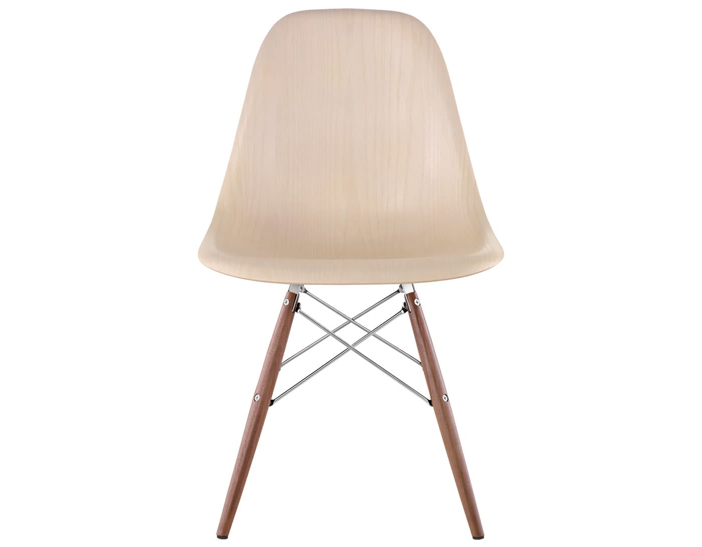 eames molded wood side chair with dowel base / standard glides  / white ash  / trivalent chrome  / walnut with black glides
