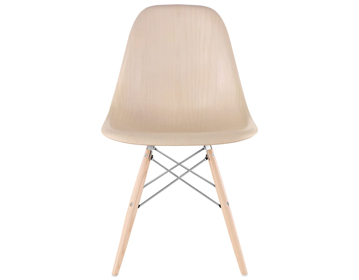eames molded wood side chair with dowel base / standard glides  / white ash  / trivalent chrome  / white oak with white glides
