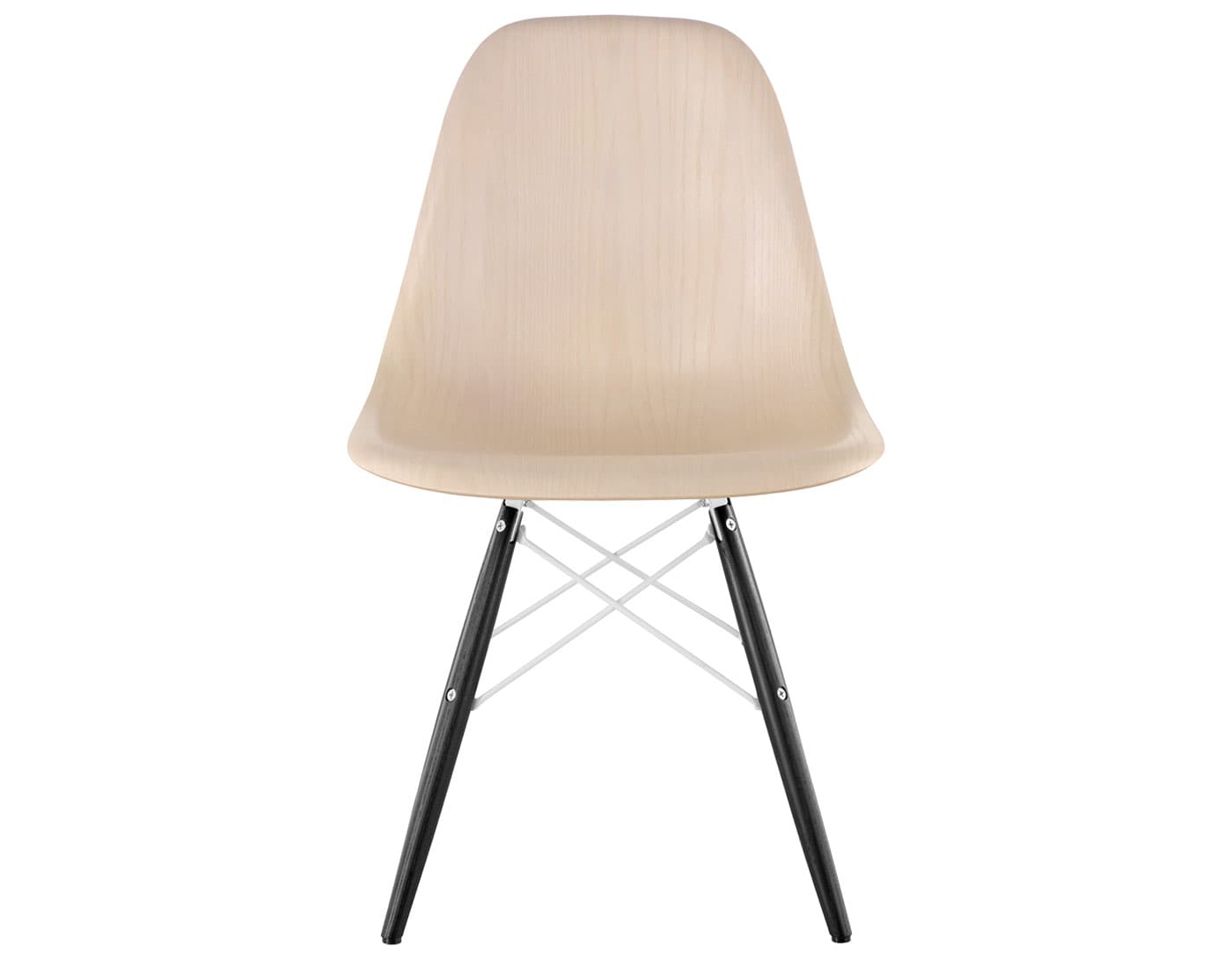 eames molded wood side chair with dowel base / standard glides with felt bottom  / white ash  / white  / ebony with black glides