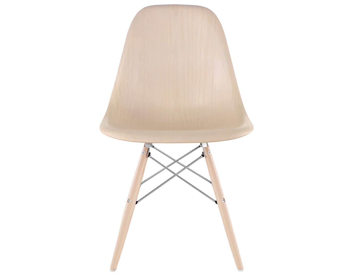 eames molded wood side chair with dowel base / standard glides  / white ash  / trivalent chrome  / maple with white glides