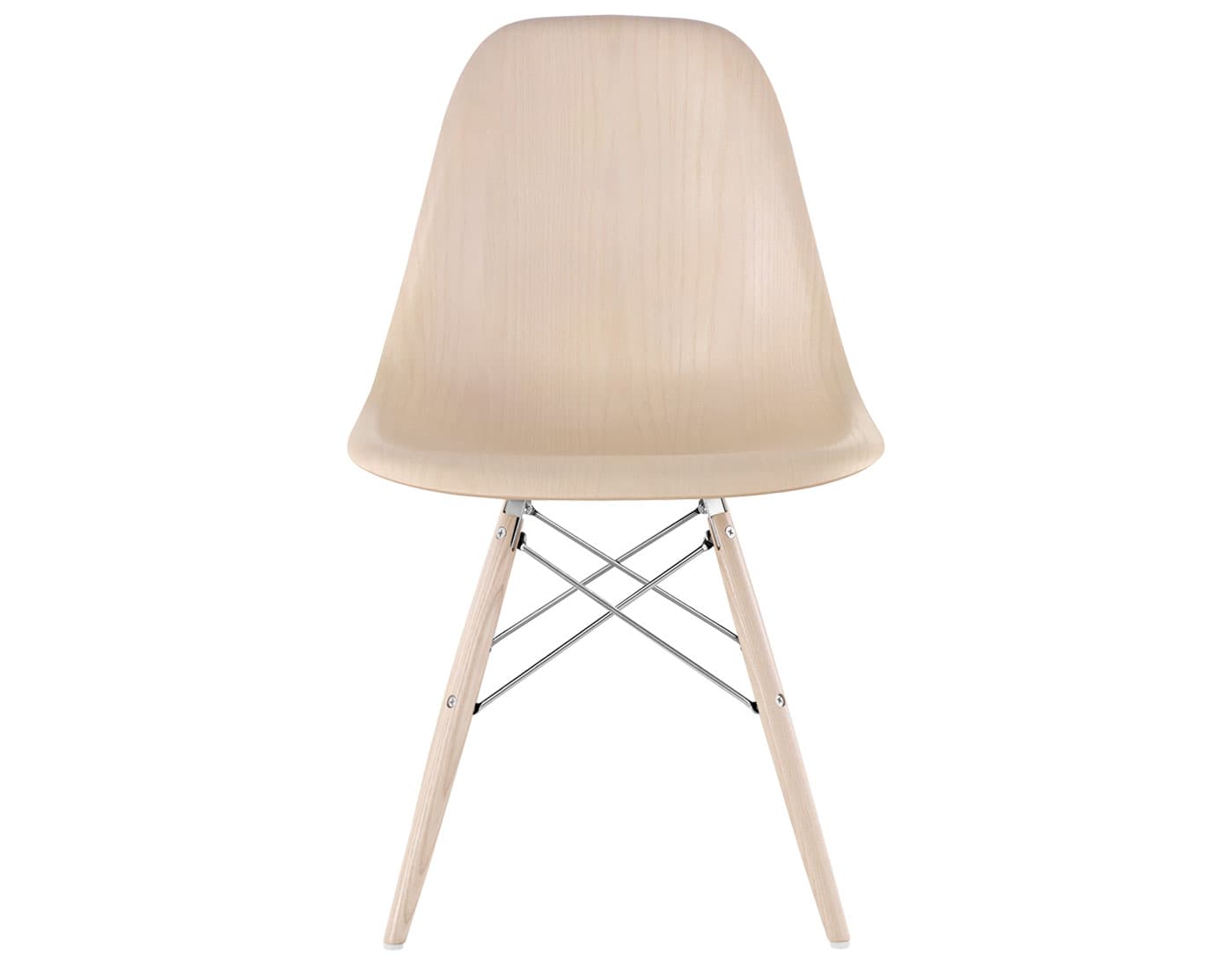 eames molded wood side chair with dowel base / standard glides  / white ash  / trivalent chrome  / white ash with white glides