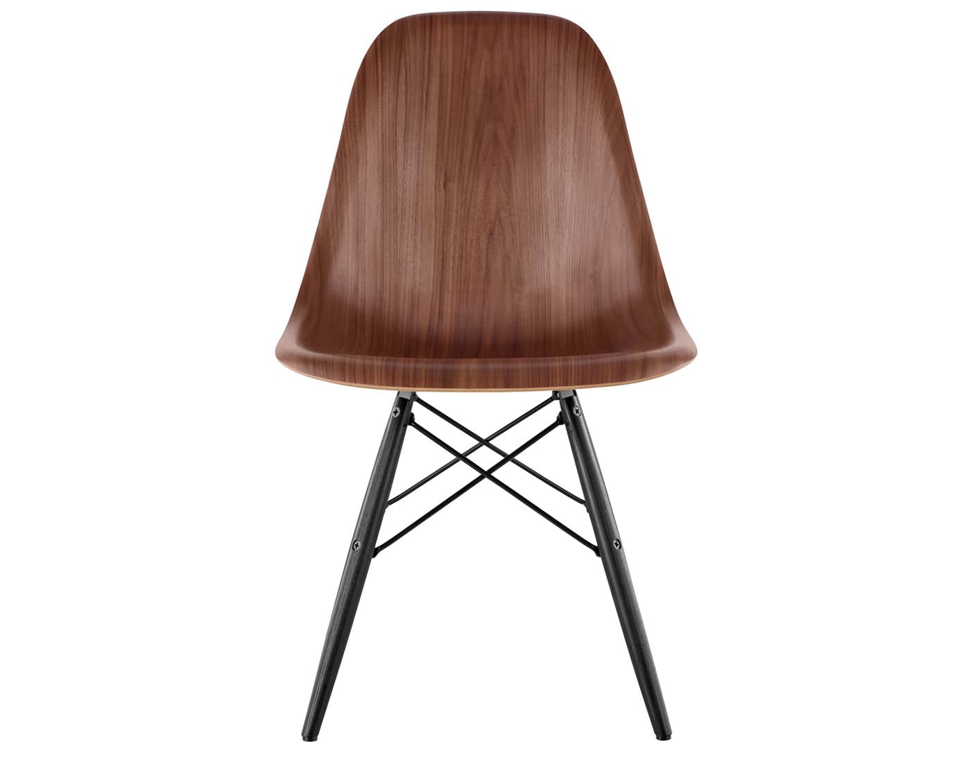 eames molded wood side chair with dowel base / standard glides with felt bottom  / walnut  / black  / ebony with black glides