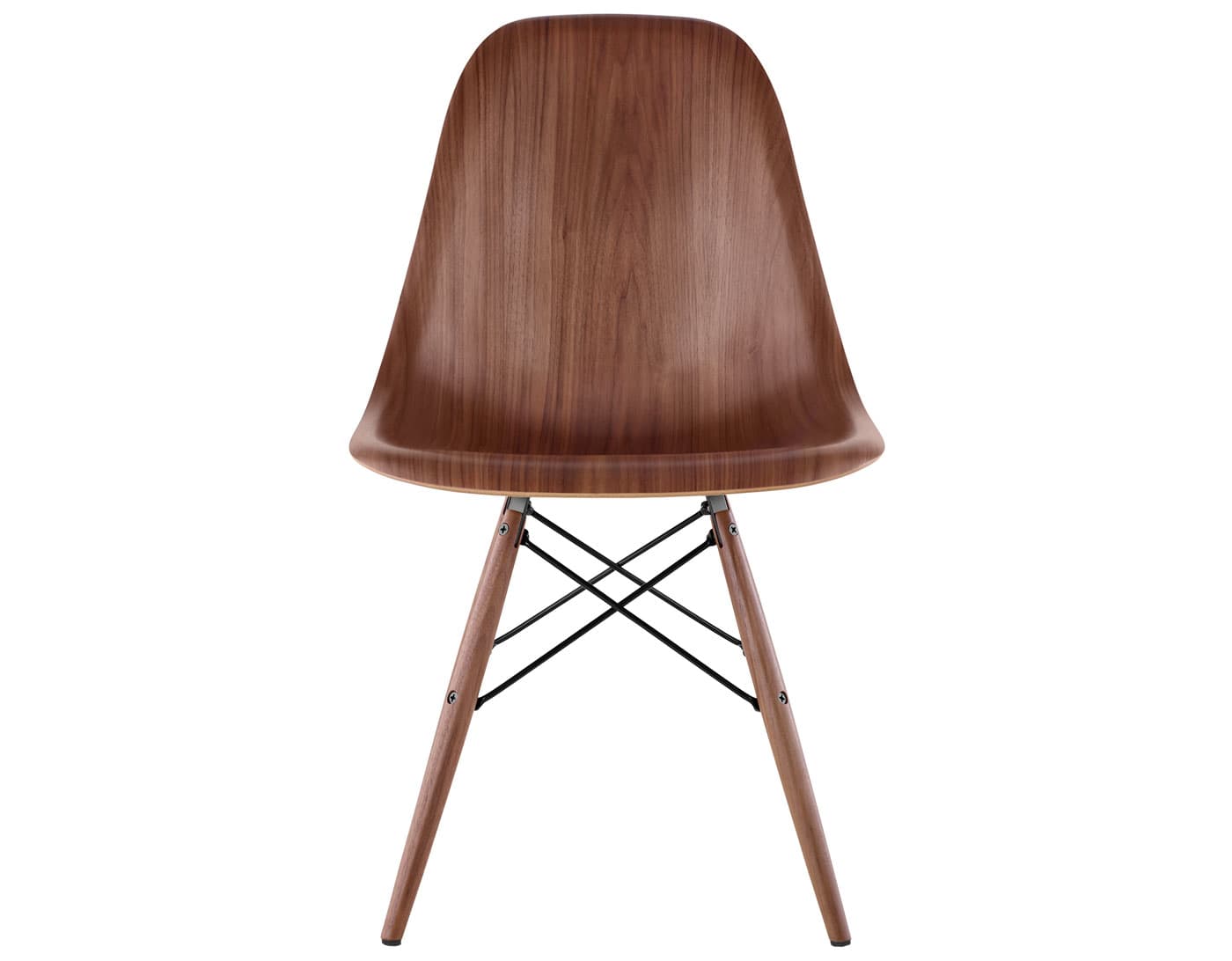 eames molded wood side chair with dowel base / standard glides with felt bottom  / walnut  / black  / walnut with black glides