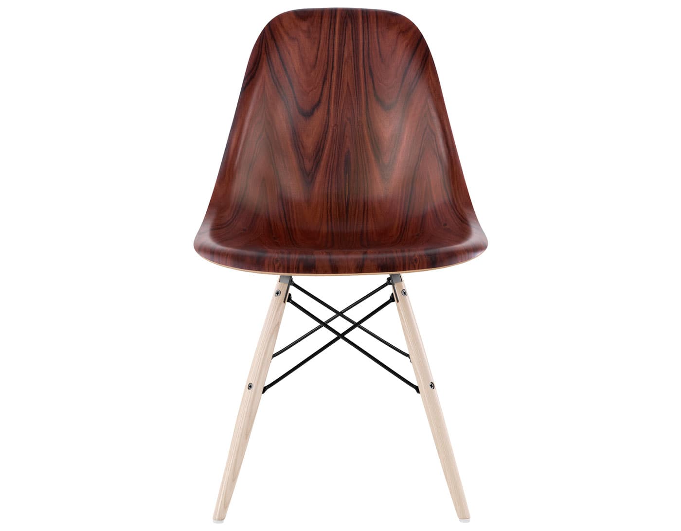 eames molded wood side chair with dowel base / standard glides with felt bottom  / santos palisander  / black  / white ash with white glides