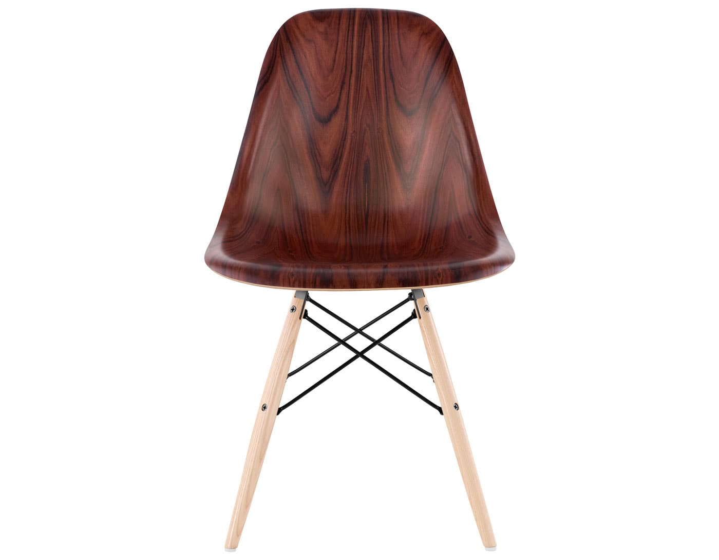 eames molded wood side chair with dowel base / standard glides with felt bottom  / santos palisander  / black  / white oak with white glides