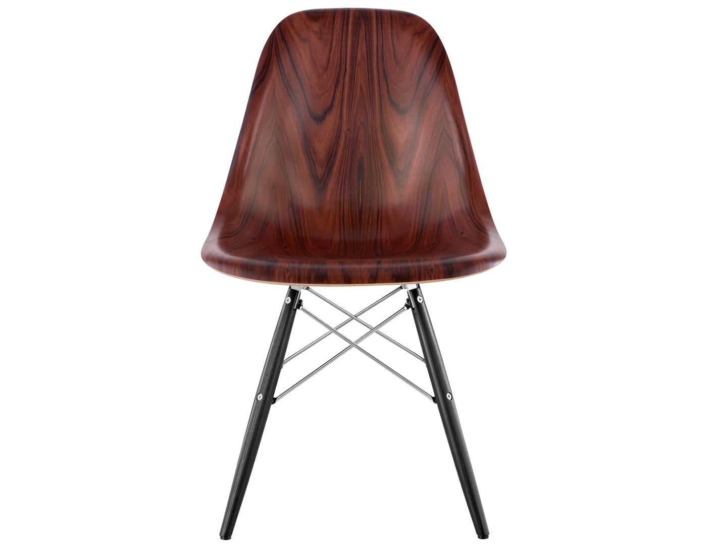 eames molded wood side chair with dowel base / standard glides  / santos palisander  / trivalent chrome  / ebony with black glides