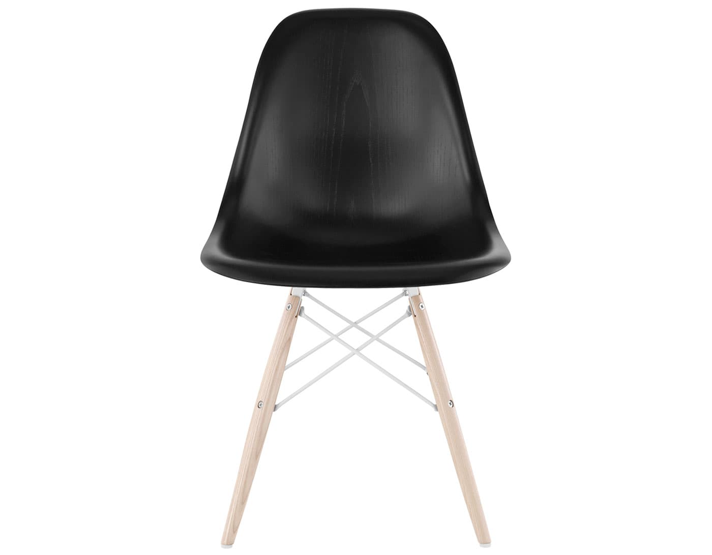 eames molded wood side chair with dowel base / standard glides  / ebony  / white  / white ash with white glides
