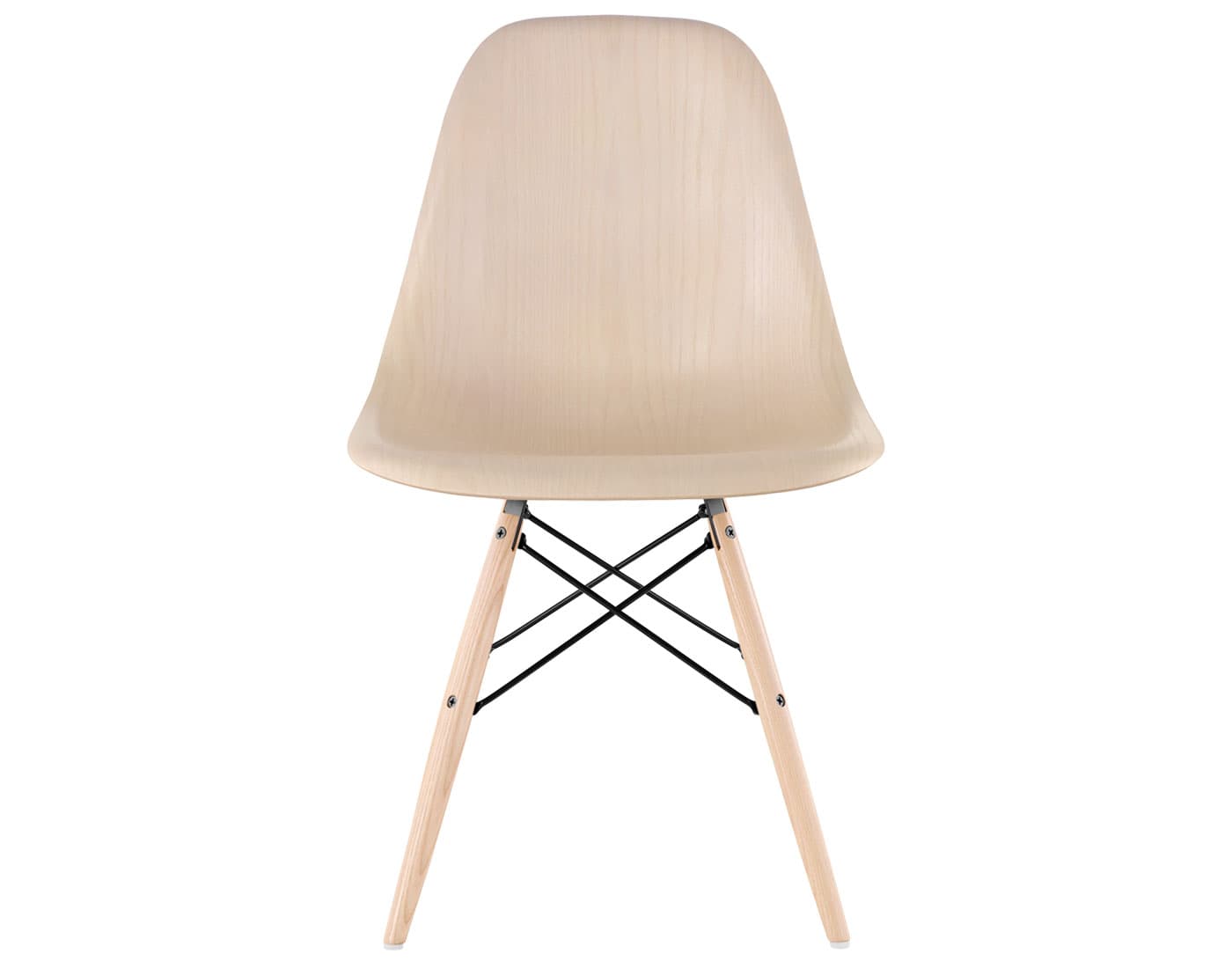 eames molded wood side chair with dowel base / standard glides  / white ash  / black  / white oak with white glides