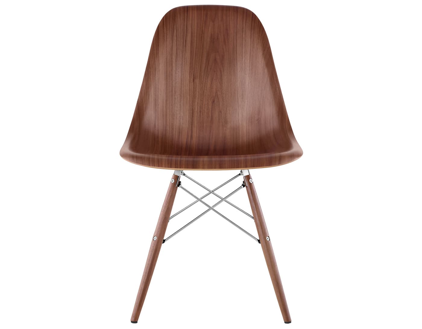 eames molded wood side chair with dowel base / standard glides with felt bottom  / walnut  / trivalent chrome  / walnut with black glides