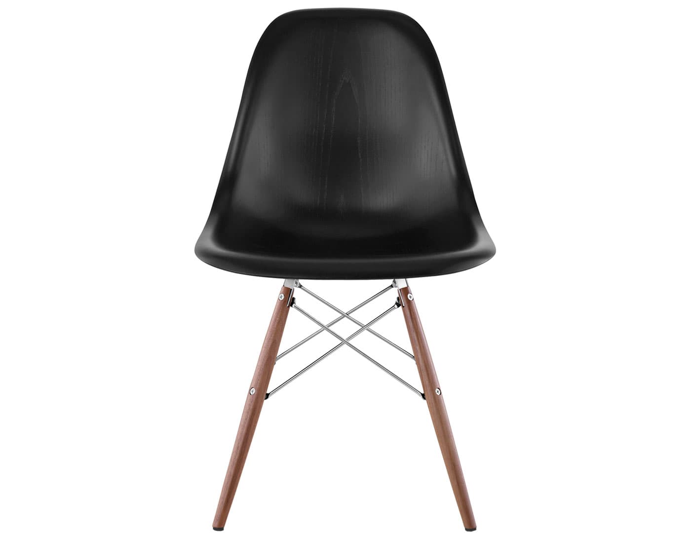 eames molded wood side chair with dowel base / standard glides  / ebony  / trivalent chrome  / walnut with black glides