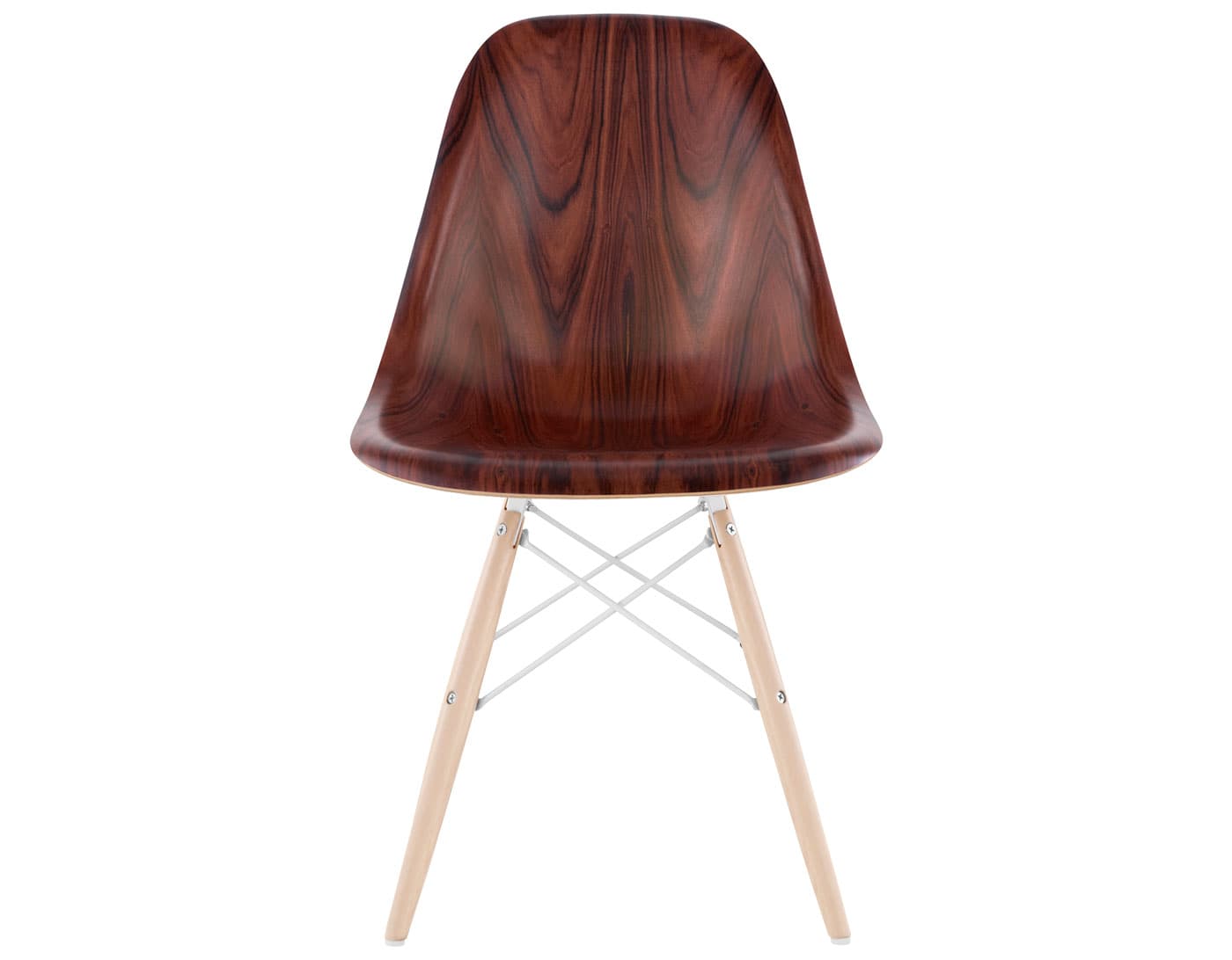 eames molded wood side chair with dowel base / standard glides  / santos palisander  / white  / maple with white glides
