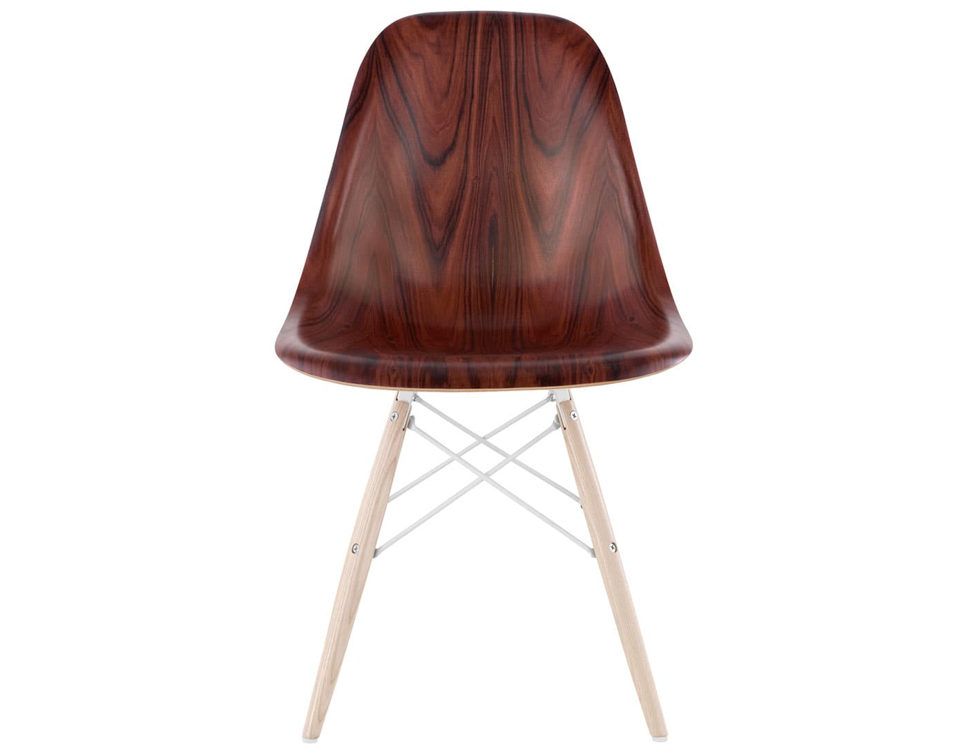 eames molded wood side chair with dowel base / standard glides  / santos palisander  / white  / white ash with white glides