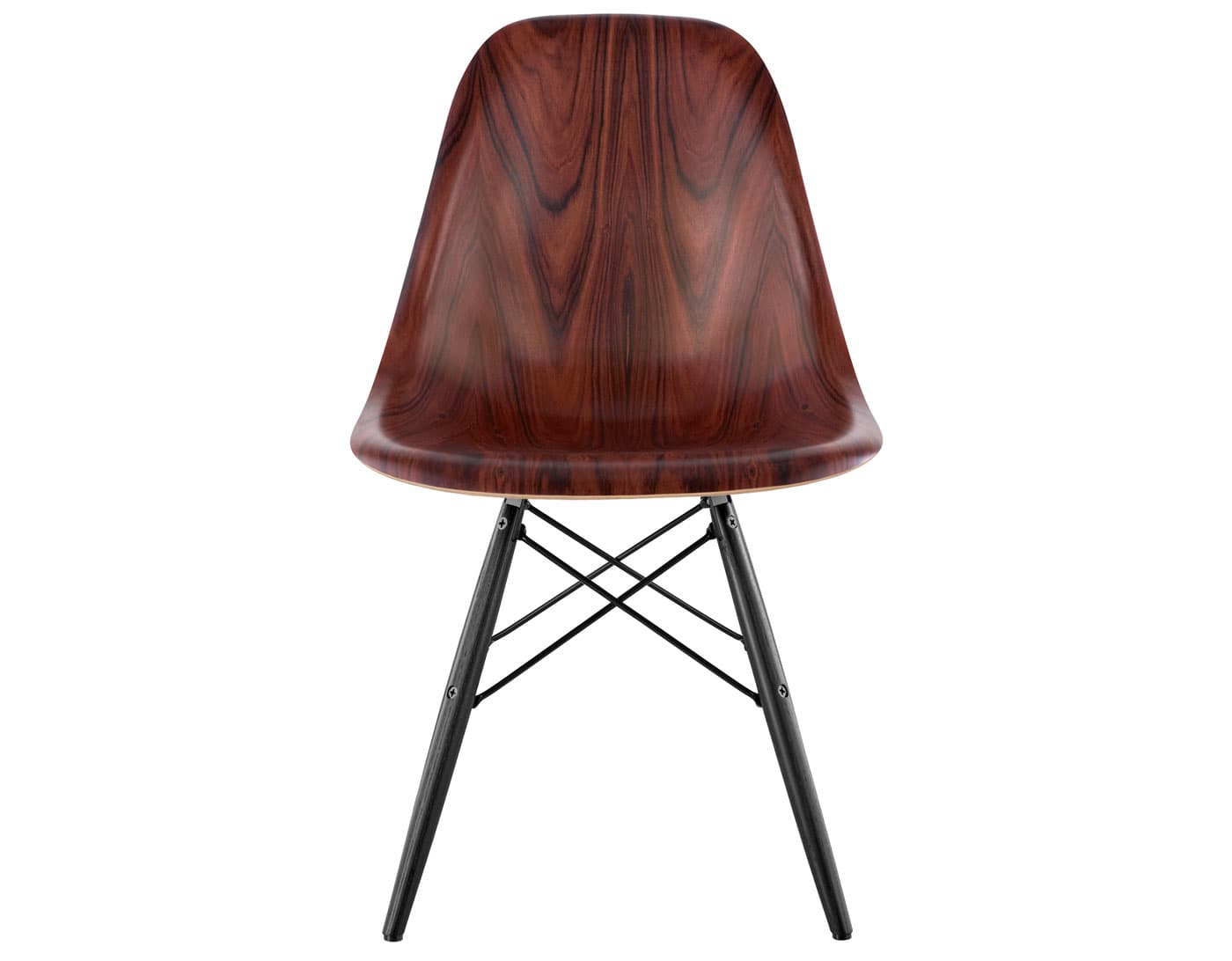 eames molded wood side chair with dowel base / standard glides  / santos palisander  / black  / ebony with black glides