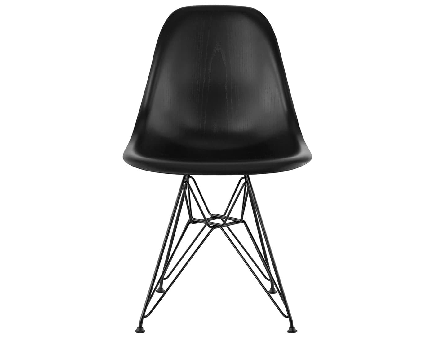 eames molded wood side chair with wire base / standard glides with felt bottom  / ebony  / black