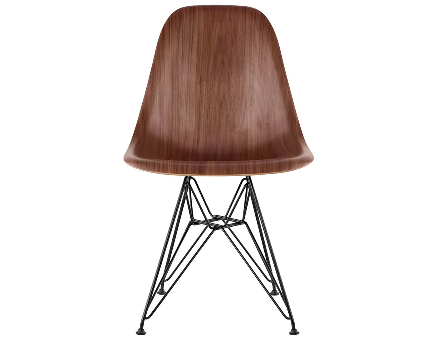 eames molded wood side chair with wire base / standard glides with felt bottom  / walnut  / black
