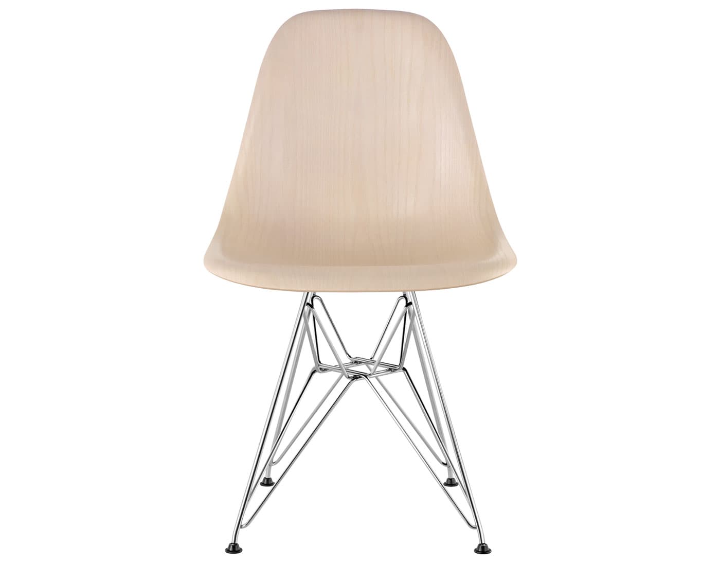 eames molded wood side chair with wire base / standard glides with felt bottom  / white ash  / trivalent chrome