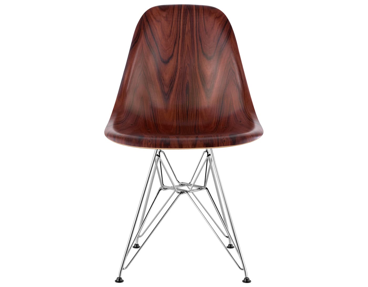 eames molded wood side chair with wire base / standard glides with felt bottom  / santos palisander  / trivalent chrome