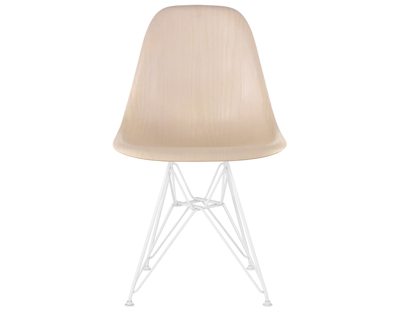 eames molded wood side chair with wire base / standard glides  / white ash  / white