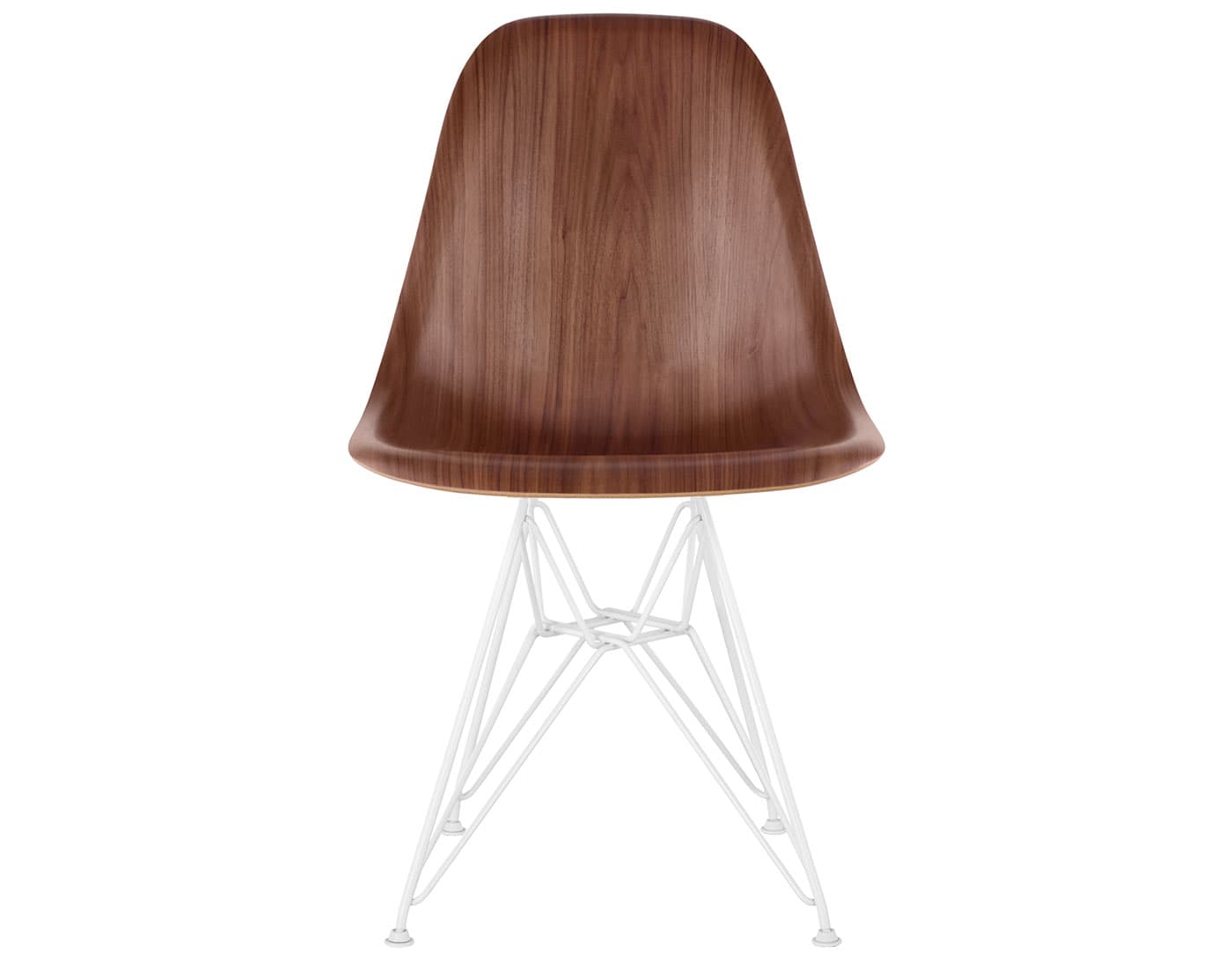eames molded wood side chair with wire base / standard glides with felt bottom  / walnut  / white