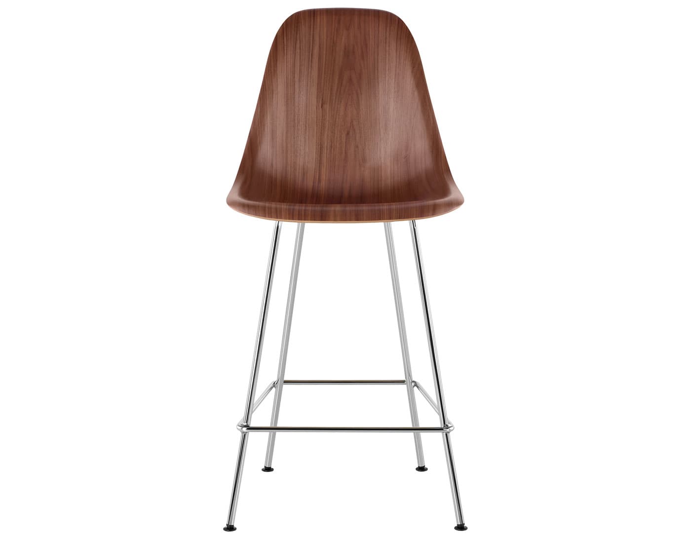 eames molded wood stool / standard glides  / counter height stool  / walnut  / trivalent chrome (47)
