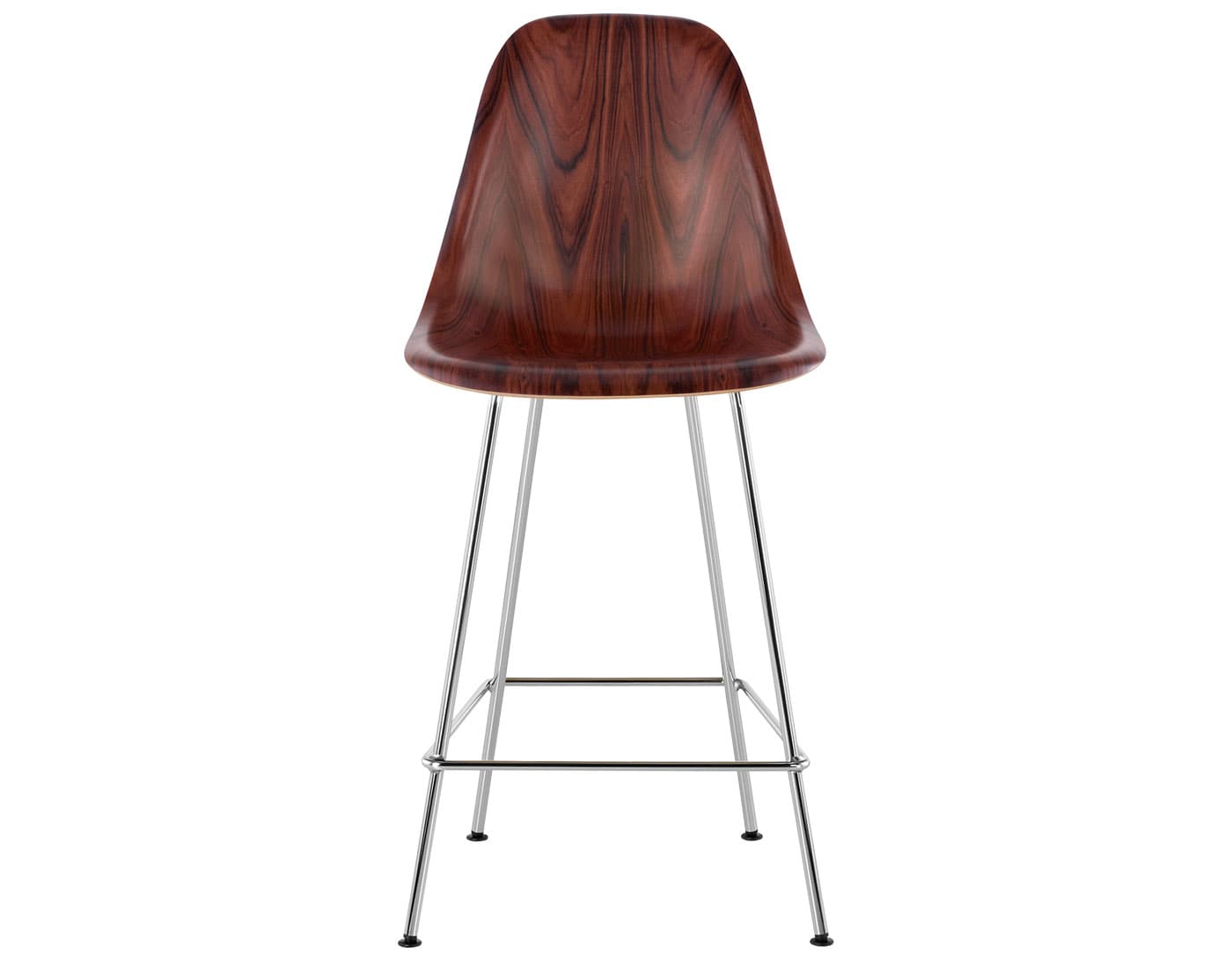 eames molded wood stool / standard glides  / counter height stool  / santos palisander  / trivalent chrome (47)
