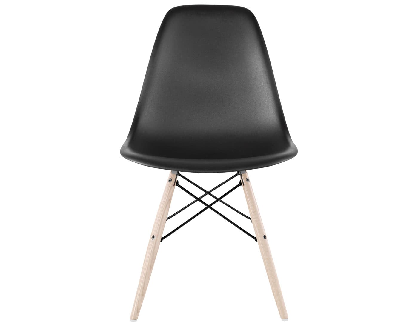 eames molded plastic side chair with dowel base / standard glides with felt bottom  / 100% recycled plastic - black  / white ash with white glides  / black