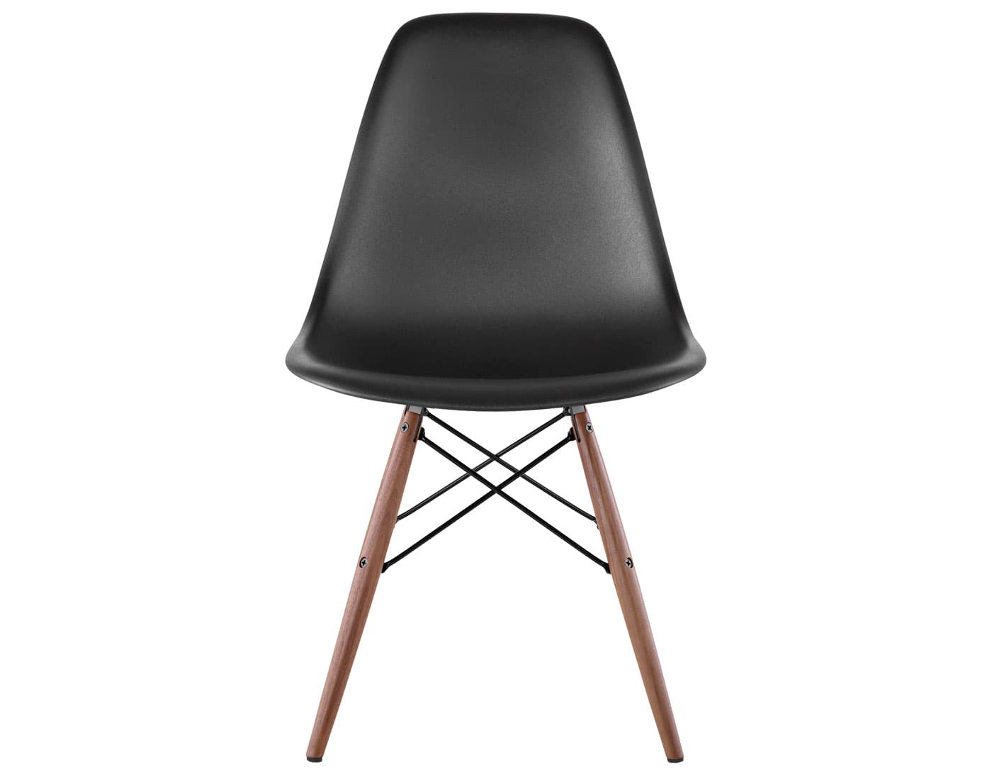 eames molded plastic side chair with dowel base / standard glides with felt bottom  / 100% recycled plastic - black  / walnut with black glides  / black