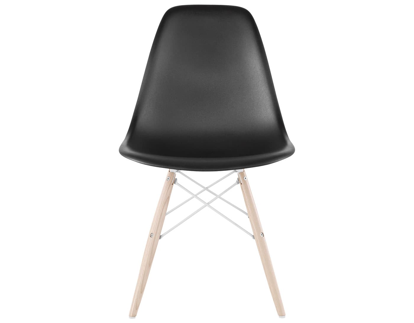 eames molded plastic side chair with dowel base / standard glides with felt bottom  / 100% recycled plastic - black  / white ash with white glides  / white