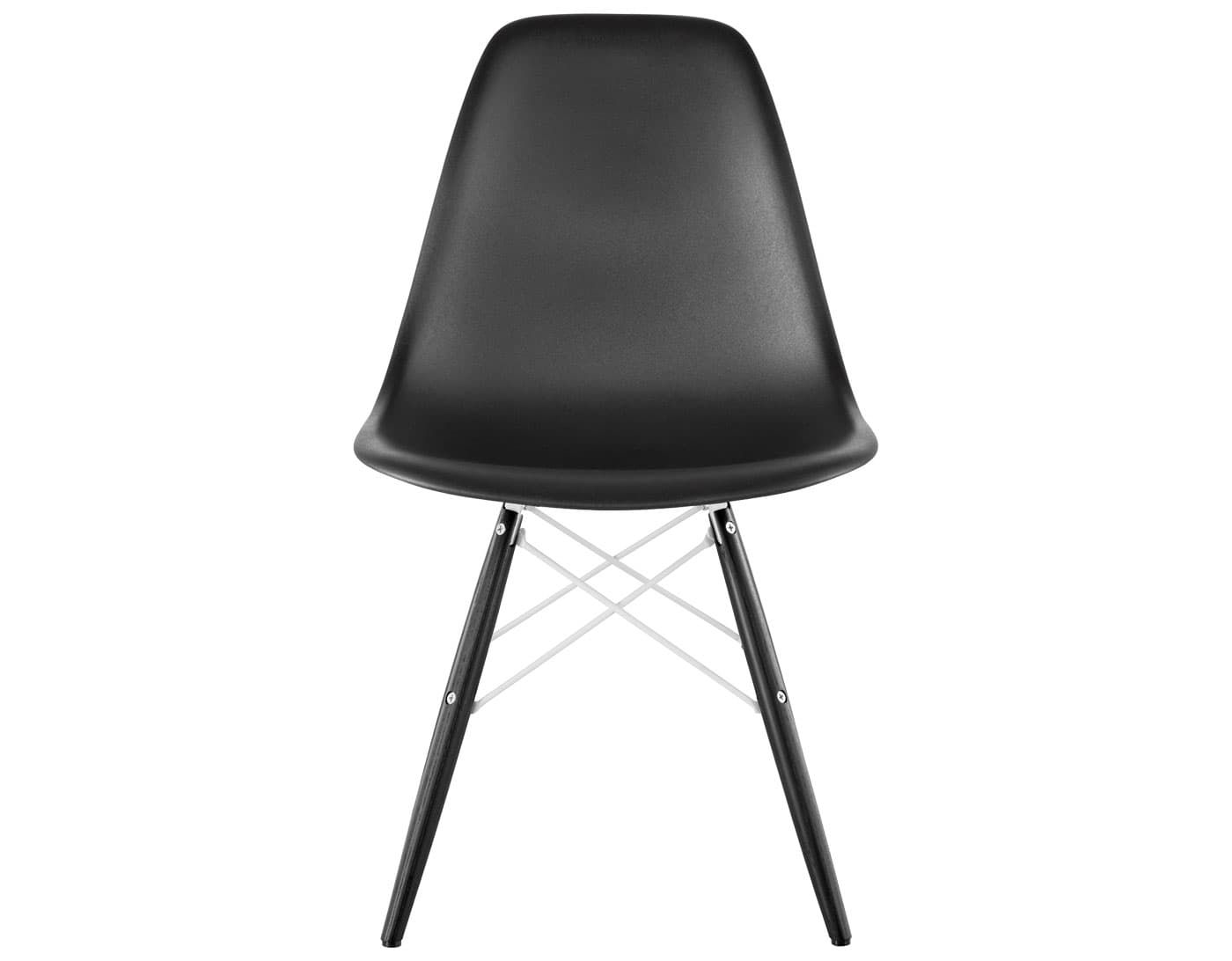 eames molded plastic side chair with dowel base / standard glides with felt bottom  / 100% recycled plastic - black  / ebony with black glides  / white