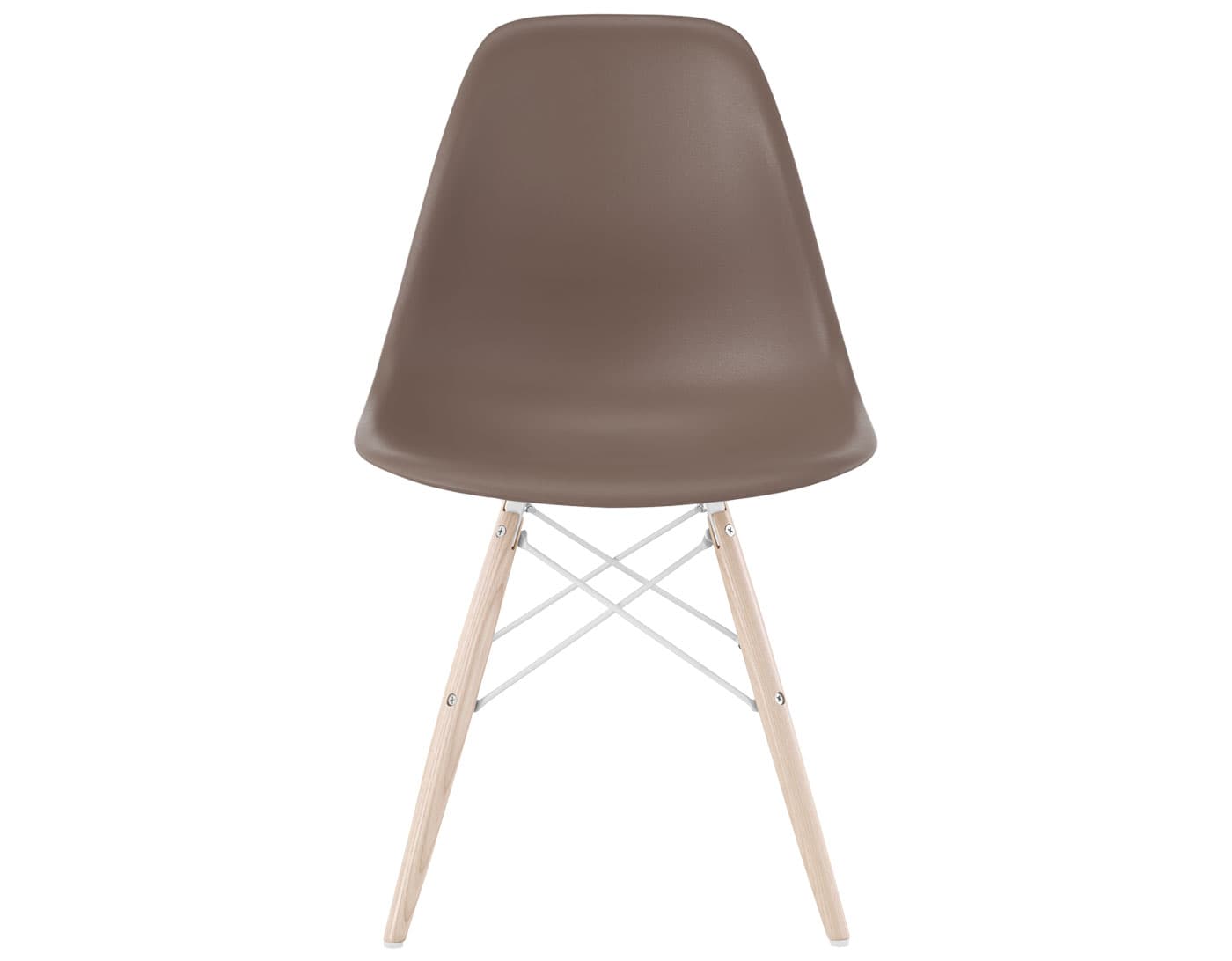 eames molded plastic side chair with dowel base / standard glides with felt bottom  / 100% recycled plastic - cocoa  / white ash with white glides  / white