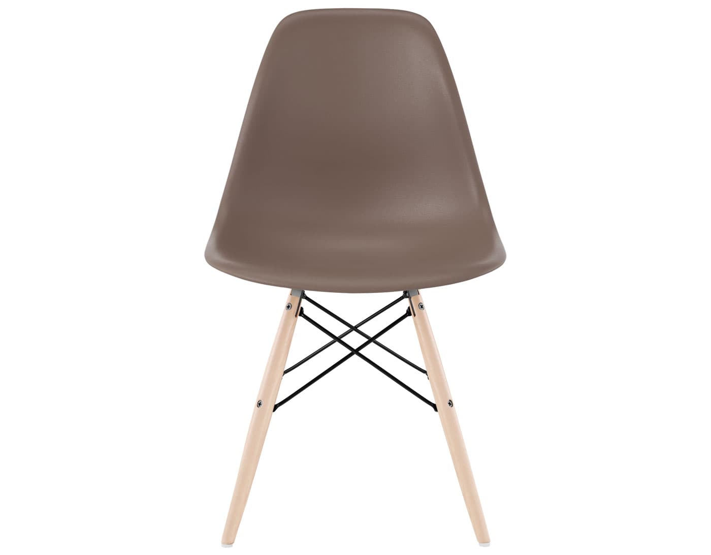 eames molded plastic side chair with dowel base / standard glides  / 100% recycled plastic - cocoa  / maple with white glides  / black
