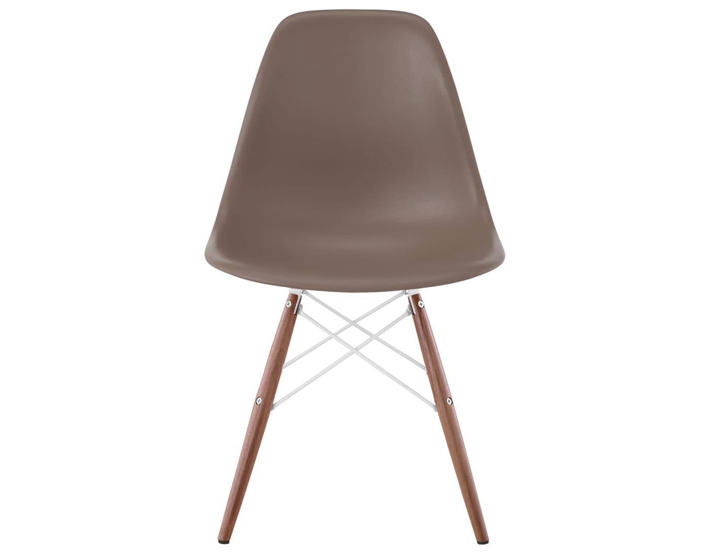 eames molded plastic side chair with dowel base / standard glides  / 100% recycled plastic - cocoa  / walnut with black glides  / white