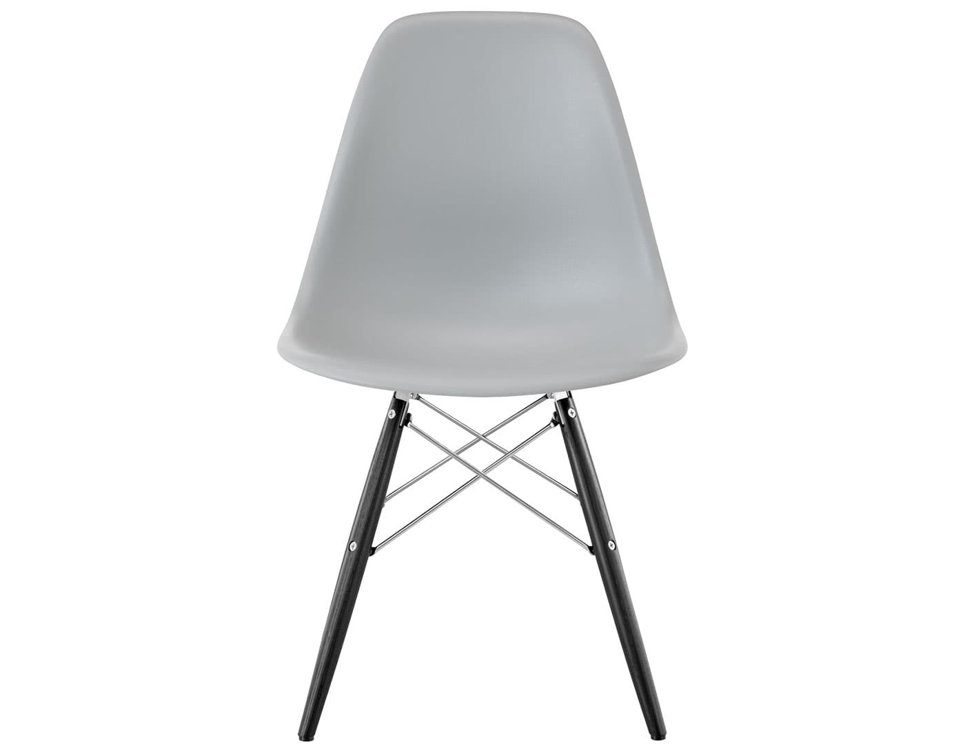 eames molded plastic side chair with dowel base / standard glides  / 100% recycled plastic - light grey  / ebony with black glides  / trivalent chrome