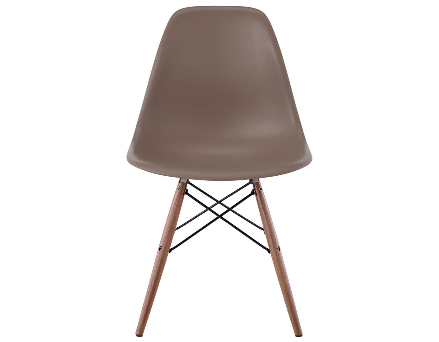 eames molded plastic side chair with dowel base / standard glides  / 100% recycled plastic - cocoa  / walnut with black glides  / black