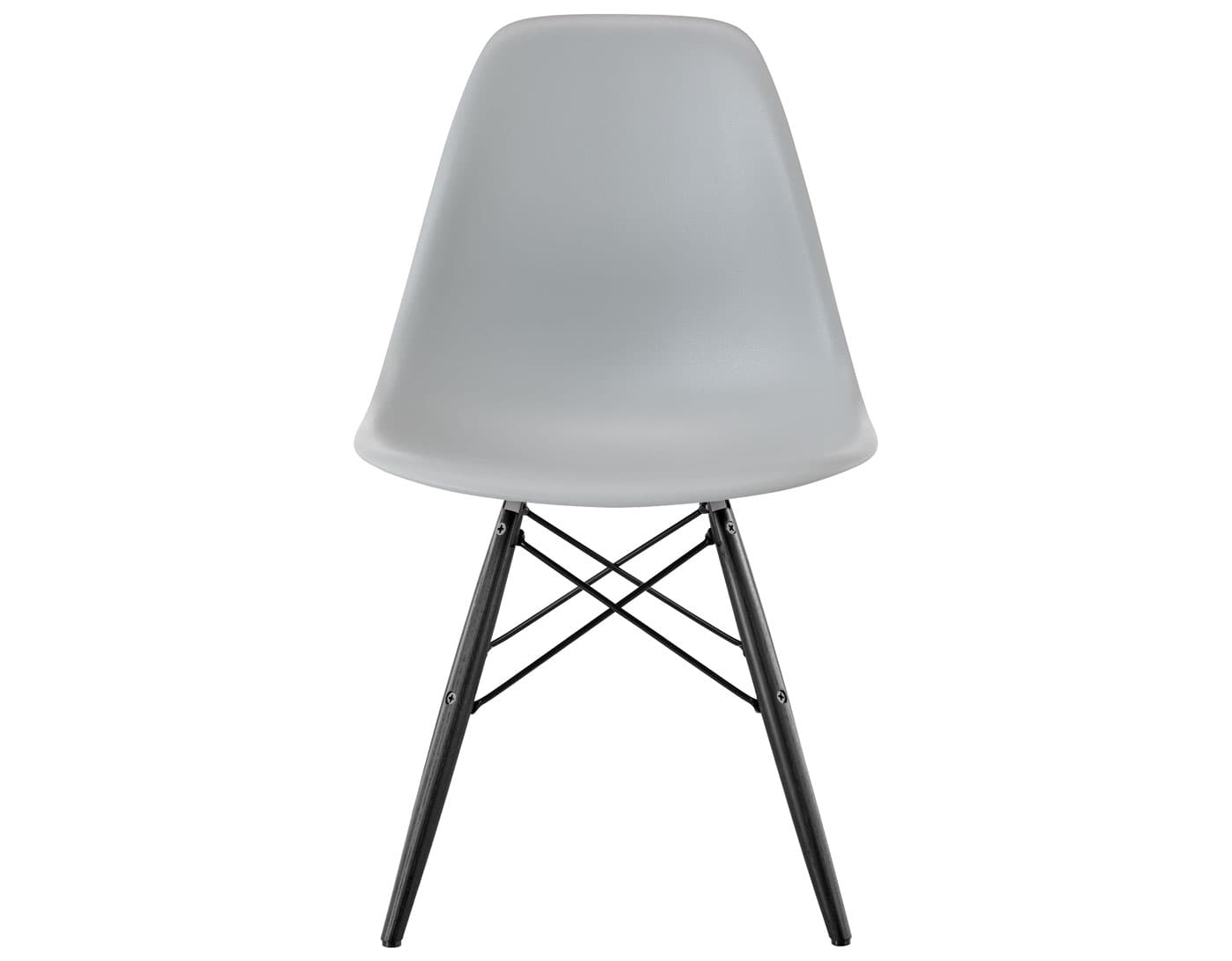 eames molded plastic side chair with dowel base / standard glides  / 100% recycled plastic - light grey  / ebony with black glides  / black