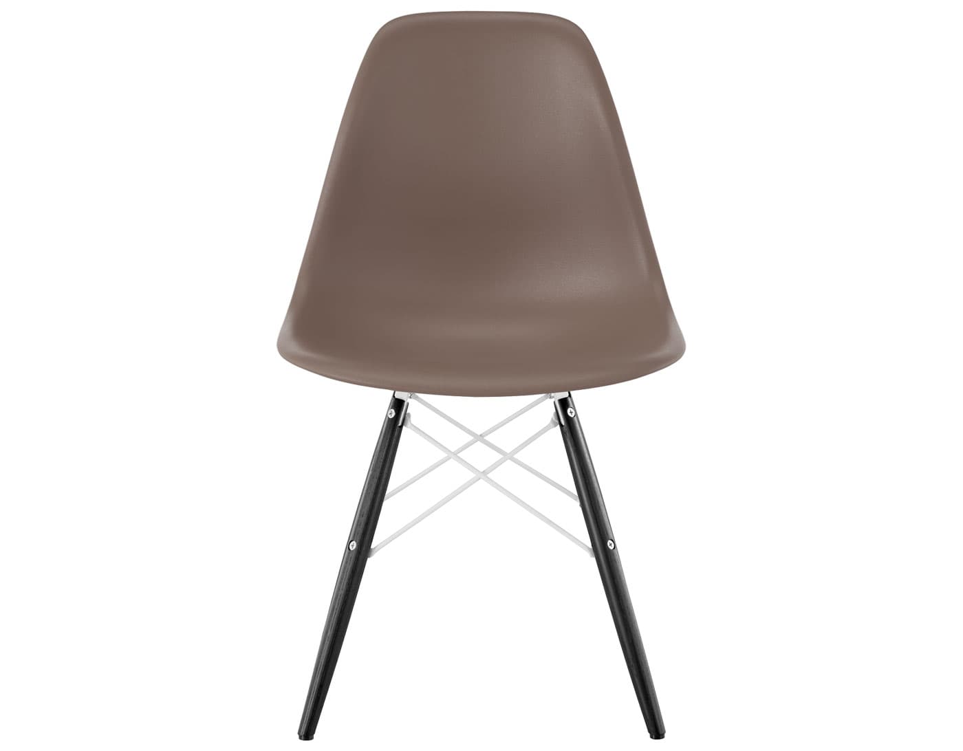 eames molded plastic side chair with dowel base / standard glides  / 100% recycled plastic - cocoa  / ebony with black glides  / white