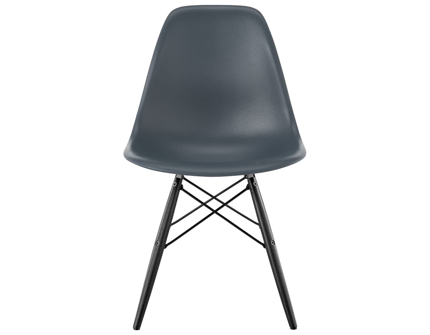 eames molded plastic side chair with dowel base / standard glides  / 100% recycled plastic - medium grey  / ebony with black glides  / black