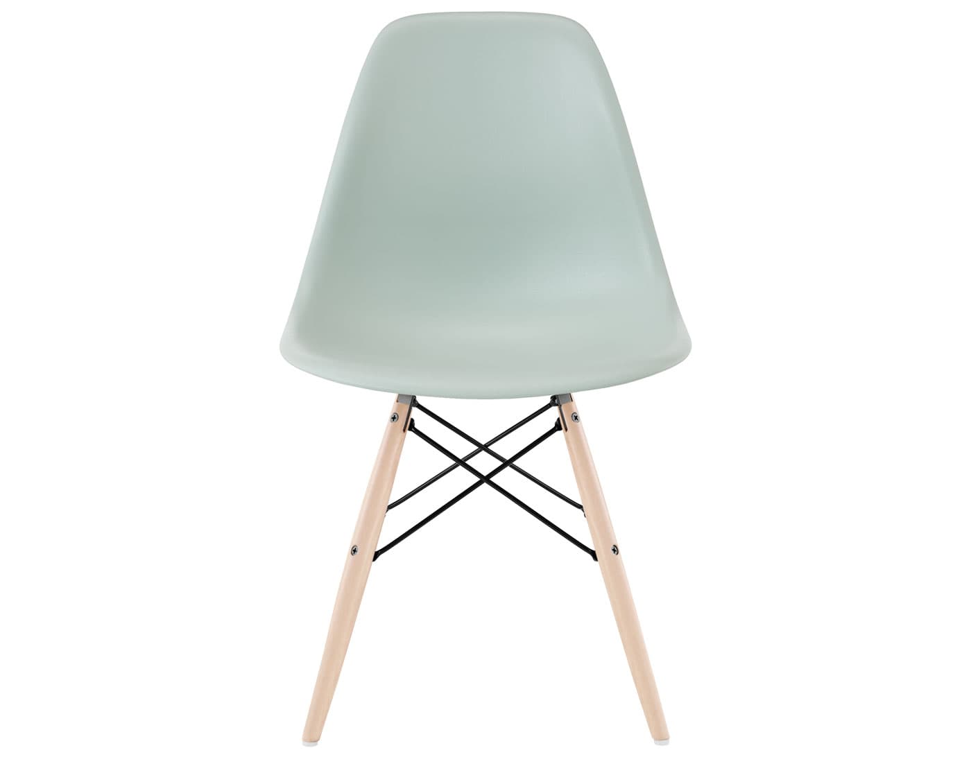 eames molded plastic side chair with dowel base / standard glides  / 100% recycled plastic - grey green  / maple with white glides  / black