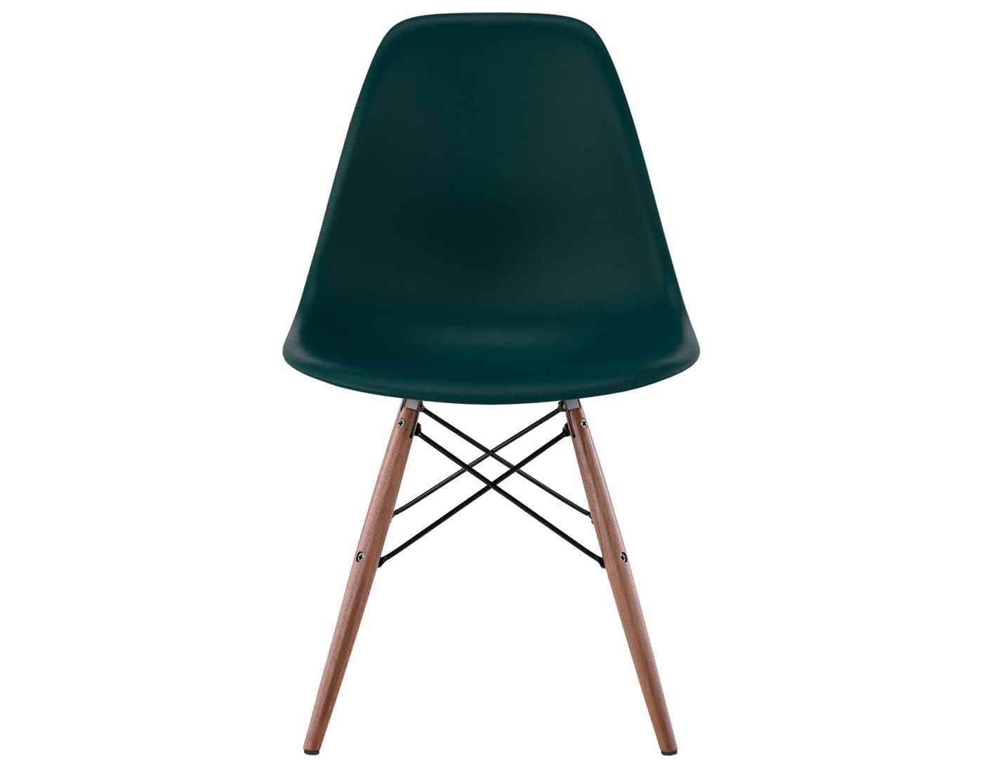 eames molded plastic side chair with dowel base / standard glides  / 100% recycled plastic - evergreen  / walnut with black glides  / black