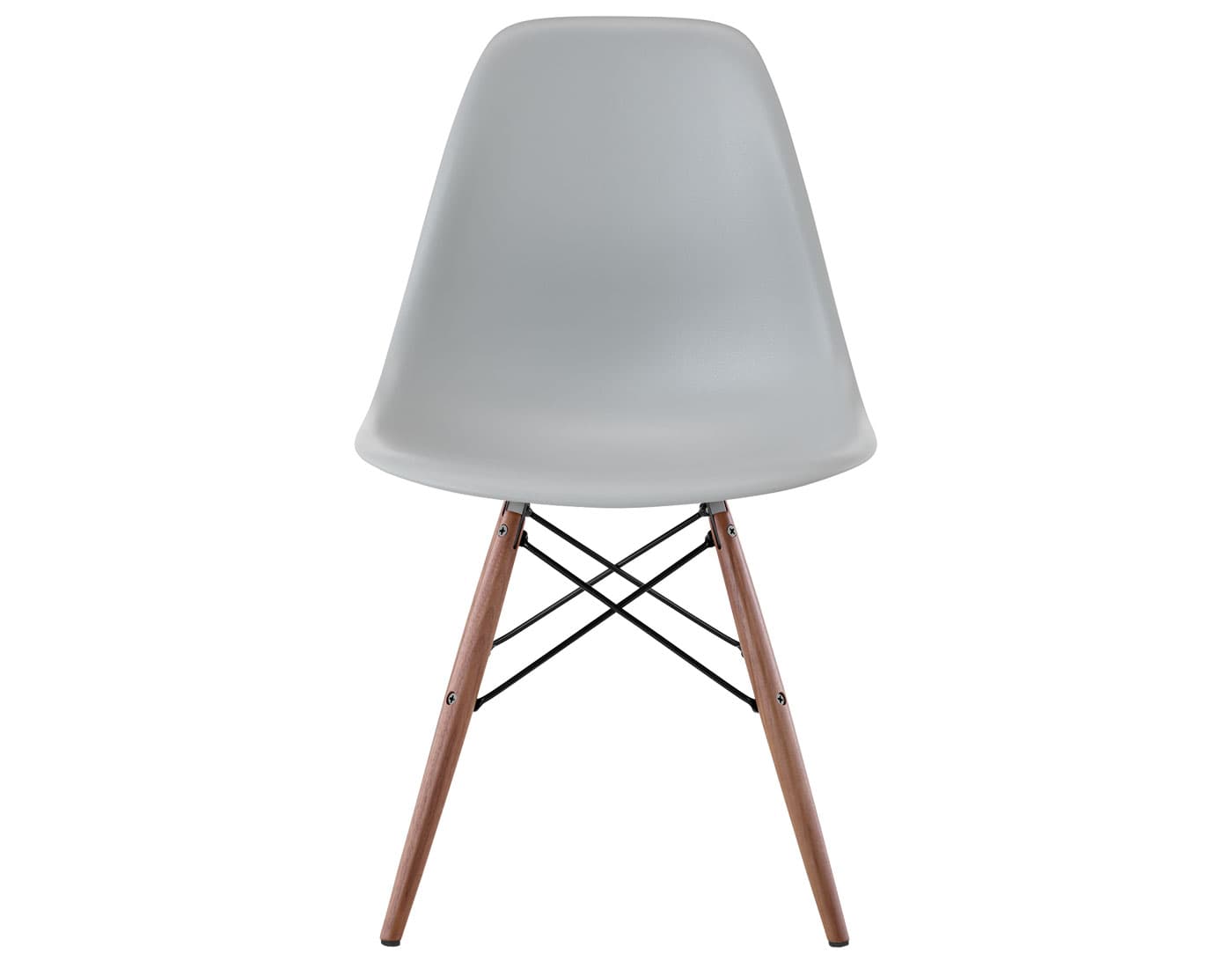 eames molded plastic side chair with dowel base / standard glides  / 100% recycled plastic - light grey  / walnut with black glides  / black