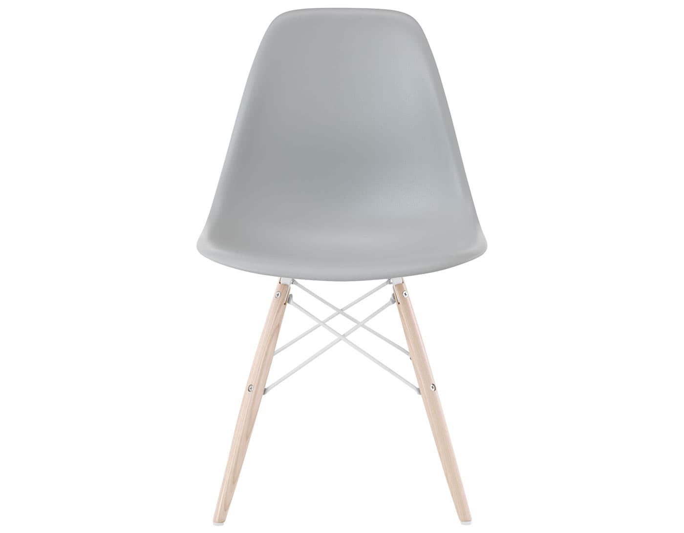 eames molded plastic side chair with dowel base / standard glides with felt bottom  / 100% recycled plastic - light grey  / white ash with white glides  / white