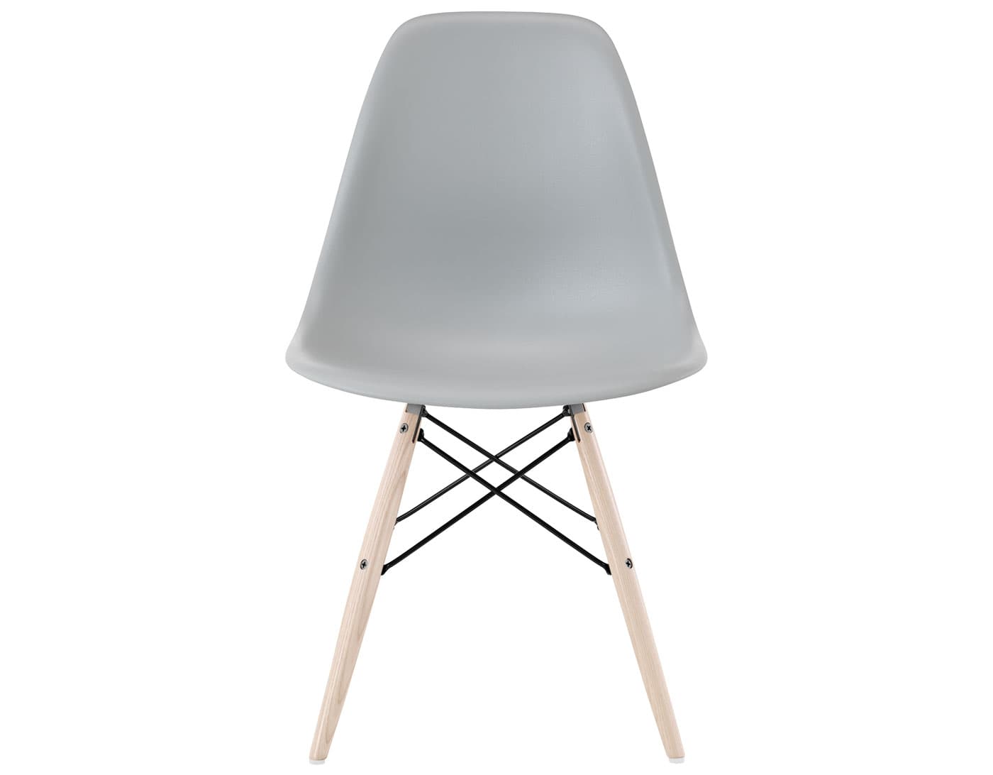 eames molded plastic side chair with dowel base / standard glides with felt bottom  / 100% recycled plastic - light grey  / white ash with white glides  / black