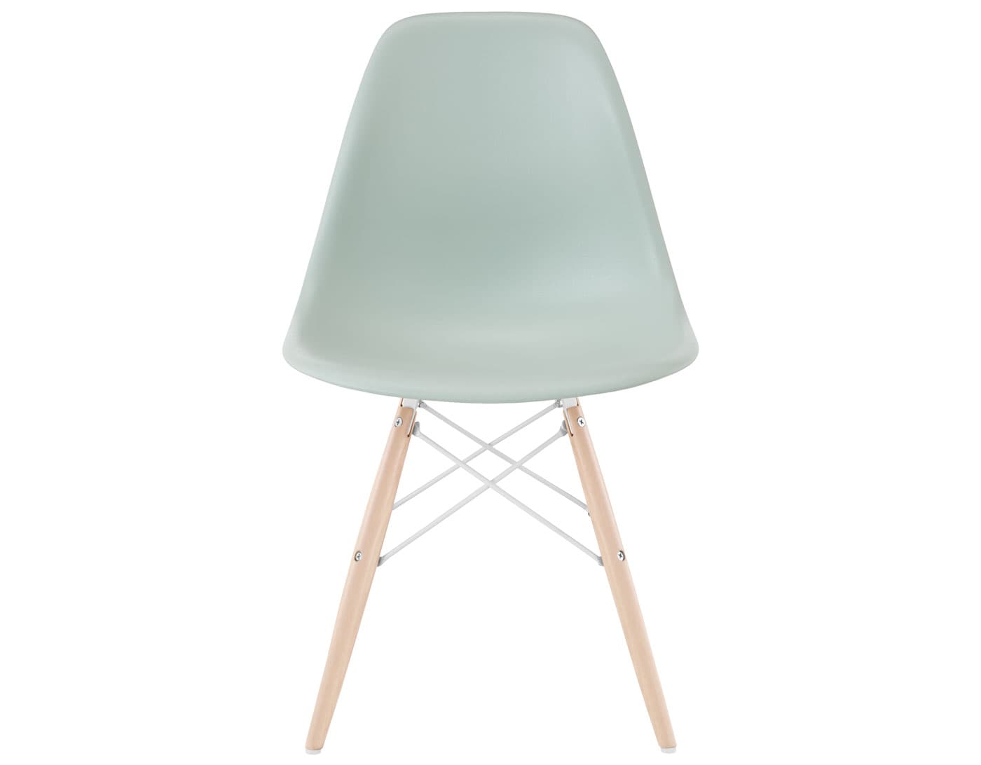 eames molded plastic side chair with dowel base / standard glides with felt bottom  / 100% recycled plastic - grey green  / maple with white glides  / white