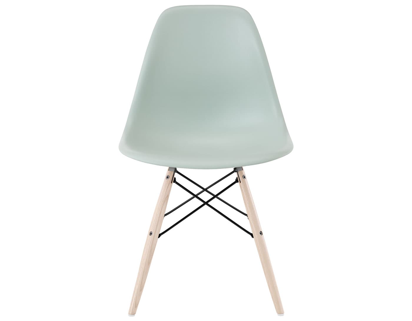 eames molded plastic side chair with dowel base / standard glides with felt bottom  / 100% recycled plastic - grey green  / white ash with white glides  / black