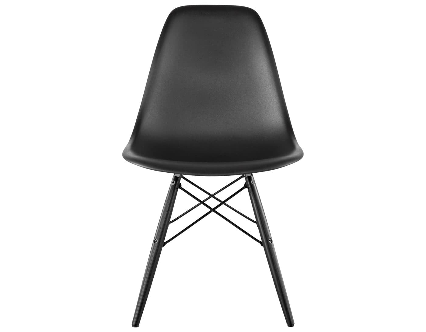 eames molded plastic side chair with dowel base / standard glides  / 100% recycled plastic - black  / ebony with black glides  / black