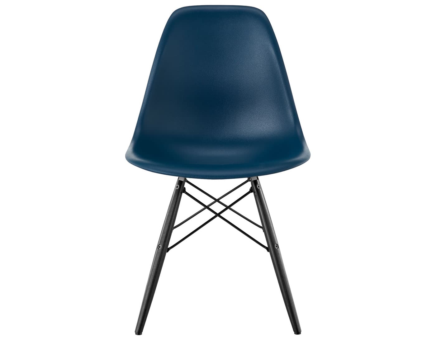 eames molded plastic side chair with dowel base / standard glides with felt bottom  / 100% recycled plastic - blue green  / ebony with black glides  / black